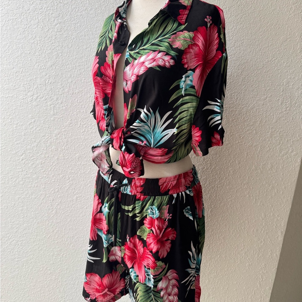 EISHOPEER Unisex Flower Hawaiian Set Casual Short Sleeve Shirt and Shorts Small - Picture 9 of 13